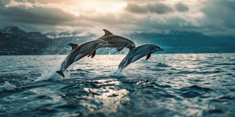Fototapeta premium Dolphins Leaping from the Ocean
