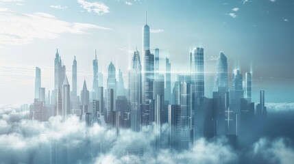 Obraz premium Futuristic City Above the Clouds.