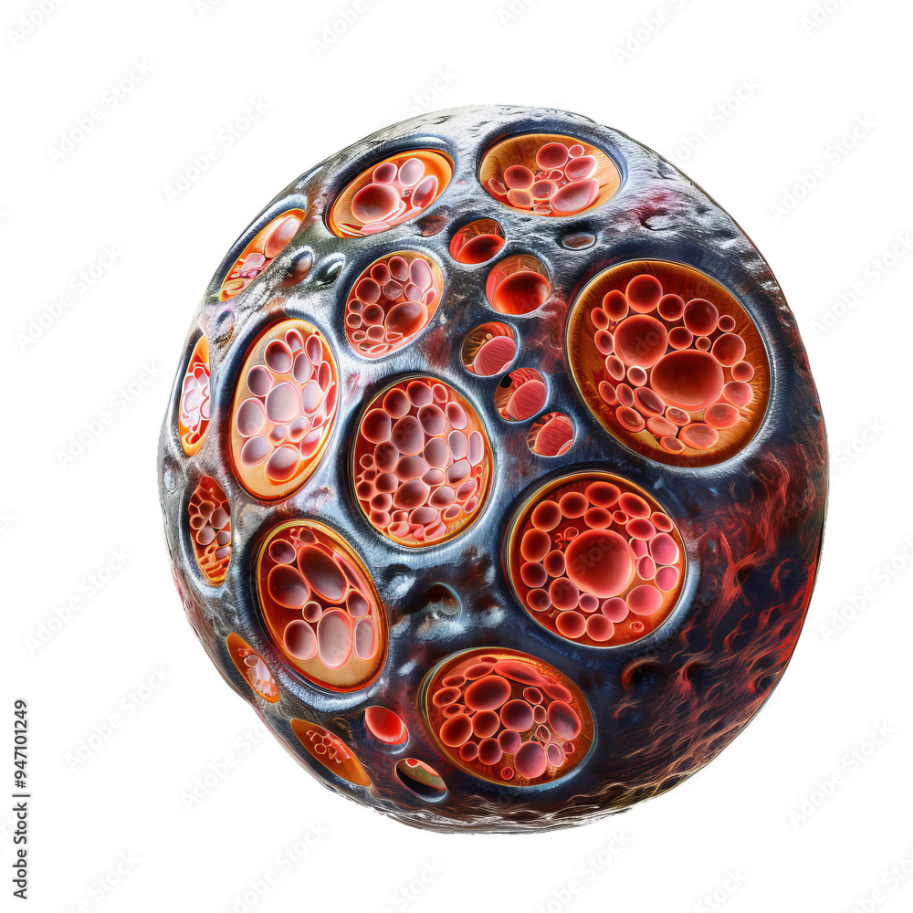 Aufkleber abstract 3d rendering of a sphere covered in holes with glowing circles inside, creating a sense of 