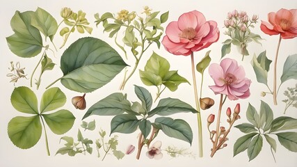 Watercolour Elements of Plants are beautifully illustrated.