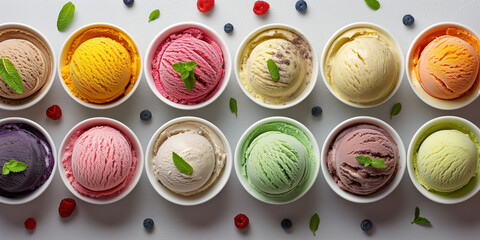Colorful Ice Cream Scoops. A delightful assortment of colorful ice cream scoops, perfect for summery and sweet food photography.