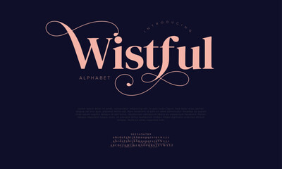 Wistful typography beauty fashion elegant minimalist serif italic fonts decorative wedding vintage retro logos. Minimal luxury font alphabet logo. Vector illustration