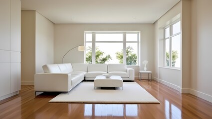 Minimalist Living Room with White Couch and Rug