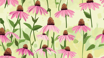 Obraz premium Coneflowers seamless pattern, flat design hand drawn style in pastel colors - cone flowers