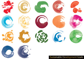 SDGs多様性イメージ17の円形アイコンセット	

