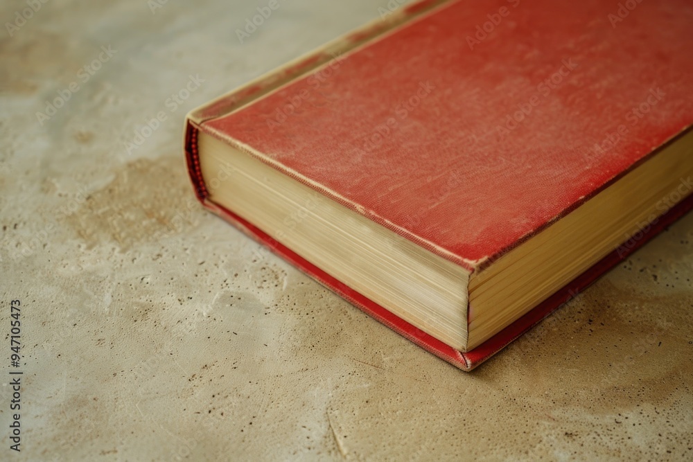 Poster a red book sits atop a table, providing a pop of color and a focal point for any room
