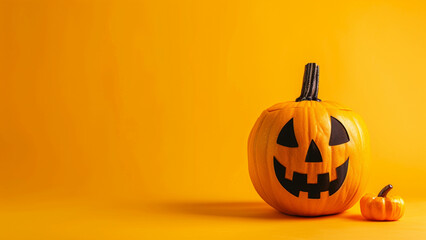 Spooky Halloween Jack-O'-Lantern on Vibrant Orange Background