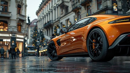 Orange Sports Car Parked on City Street