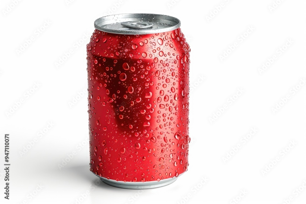 Poster a close-up shot of a soda can with water droplets forming on its surface