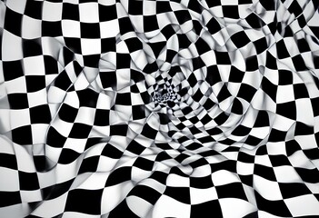 black and white checkered pattern with a wavy