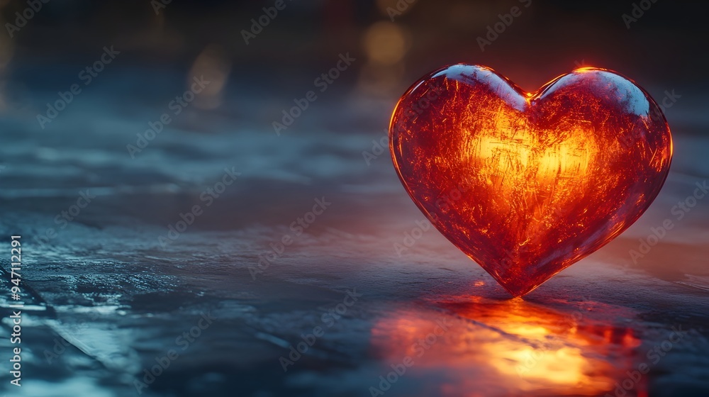 Aufkleber a conceptual and digital of a heart shaped object glowing with a luminous light representing happine