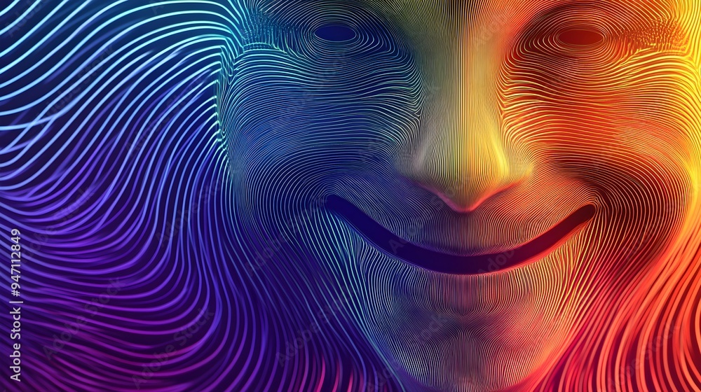 Poster a conceptual image of a cheerful abstract face created with minimalist geometric lines symbolizing h