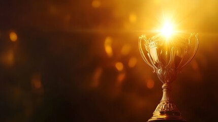 Captivating conceptual image of a gleaming golden trophy radiating a sense of success achievement and the glory of victory  This trophy stands as a symbol of hard earned accomplishments