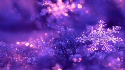 Purple snowflakes, dreamy and magical with bokeh, night scene, Seamless pattern