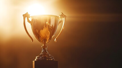 Captivating image of a gleaming golden trophy emblematic of remarkable success victory and outstanding accomplishment  This prestigious award represents the pinnacle of achievement