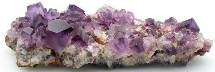 Violet fluorite crystal specimen on natural rock formation.