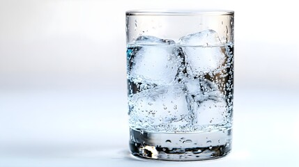 Refreshing Glass of Water with Ice Cubes