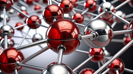 Abstract rendering of red and silver spheres connected by metallic rods, symbolizing scientific discovery and innovation