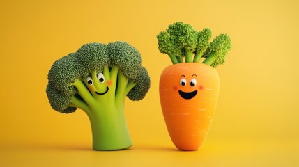 Smiling Broccoli and Carrot Friends