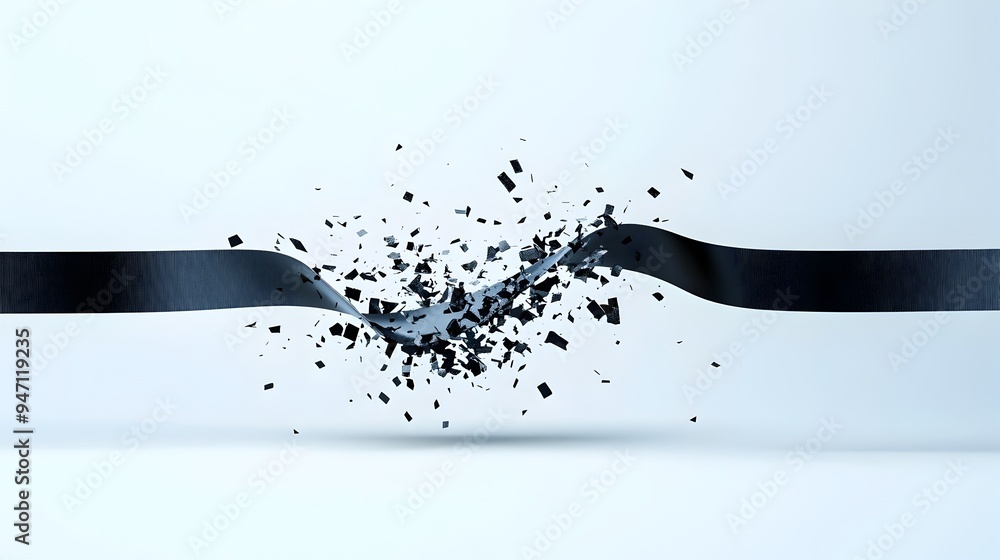 Poster a conceptual image of a finish line ribbon being broken symbolizing the achievement of success and v