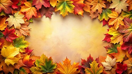 Vibrant fall leaves forming a border, autumn, foliage, seasonal, colors, red, orange, yellow, nature, outdoors, background