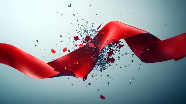 Conceptual image of a finish line ribbon being broken representing the accomplishment of a goal success and achievement