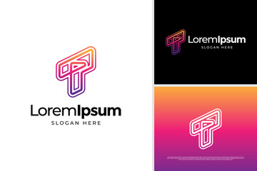 Geometric letter T play media logo vector design template