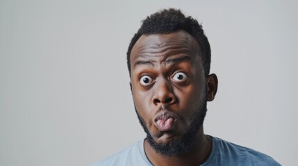 Portrait of confused African American man, emotive expression.