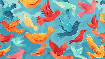 Colorful cartoon birds soaring together, perfect for greeting cards and wallpapers.