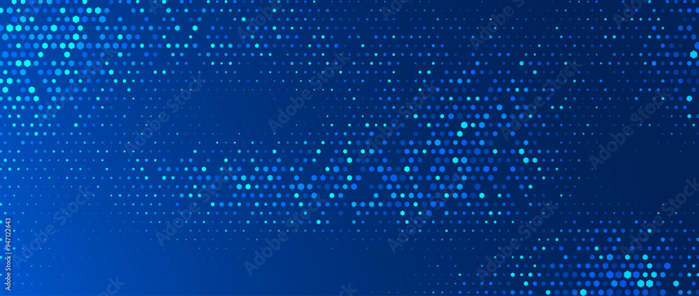 Poster Blue glowing hexagon texture. Abstract hexagonal grid gradient wallpaper. Navy honeycomb pattern backdrop. Vector modern business, science, healthcare, medicine, technology, presentation background