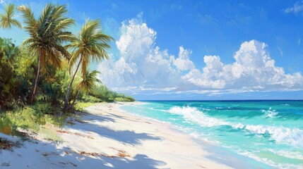 Tropical Beach with Palm Trees