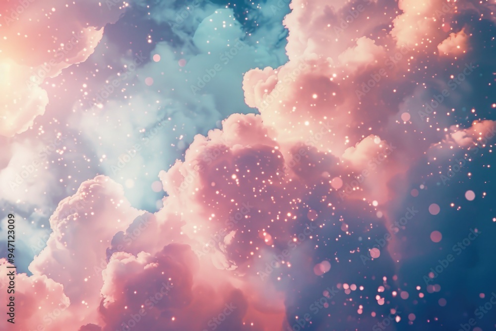 Poster a picture of a cloudy sky with stars shining bright, great for use in astronomy or nature-themed pro