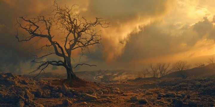 Time s Embrace Unveiled Hills and Trees Engulfed by Drought Nature s Tacit Observer Enshrined Underwater Echoes of Timeless Ages