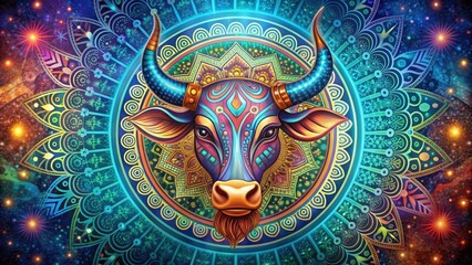 Fototapeta premium Abstract background featuring Taurus astrological sign with vibrant colors and intricate patterns, Taurus, astrology