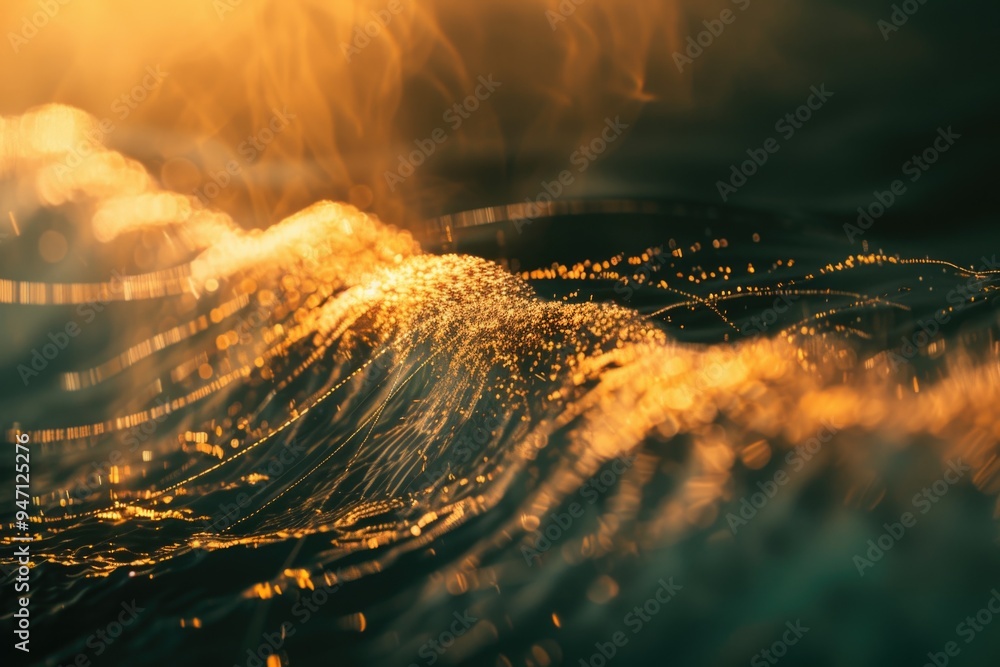 Poster a close-up shot of a powerful ocean wave breaking on the surface