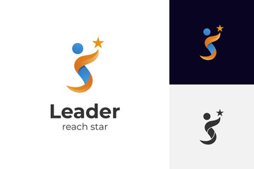 Fototapeta premium people Success logo design with reaching star Leadership logo concept. Healthy life symbol vector illustration