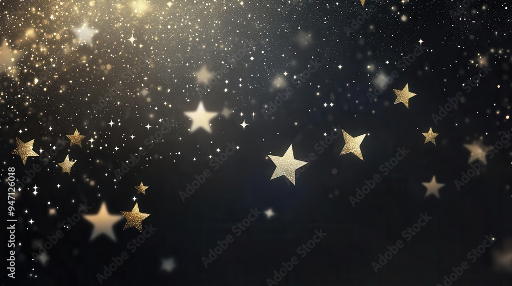 Poster a collection of shimmering gold stars of different sizes appears against a dark backdrop, evoking a 