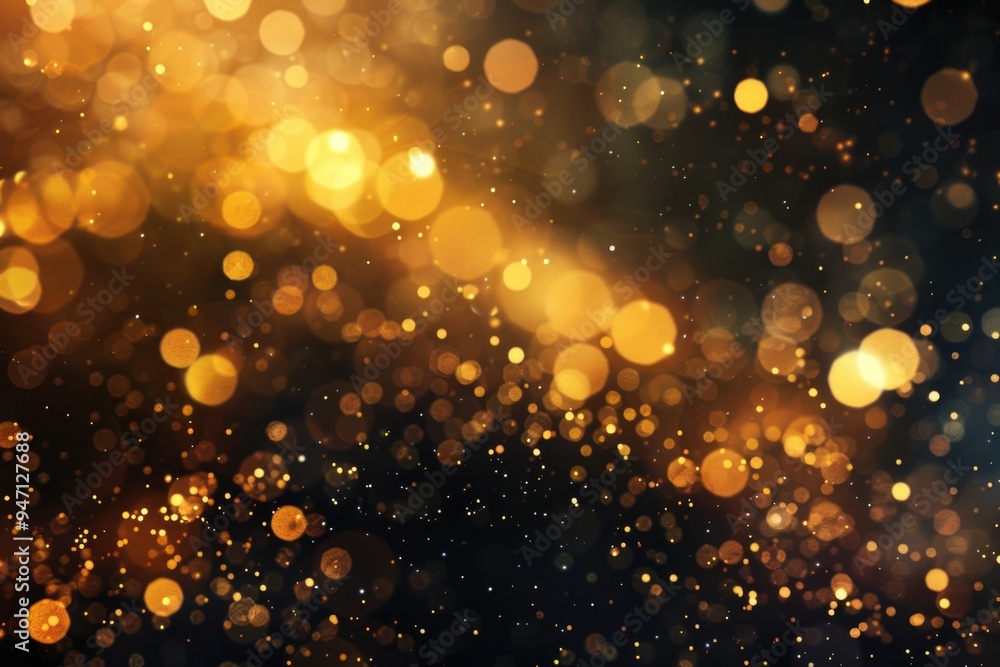 Poster party scene with plenty of lights on a black and gold background, suitable for use in event or celeb