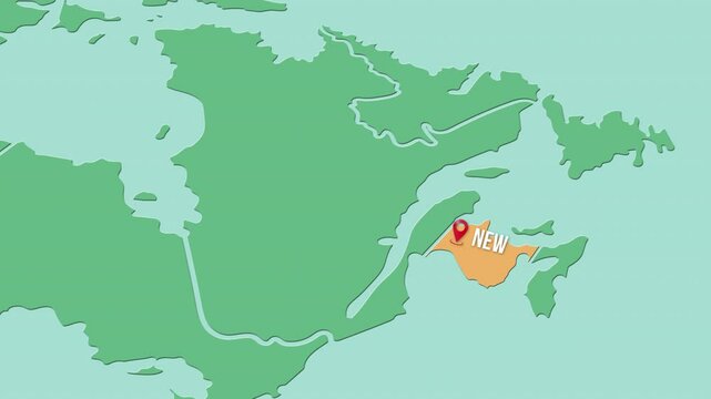 Mapa de Canad&aacute; con divisi&oacute;n pol&iacute;tica resaltando el territorio de Nuevo Brunswick.