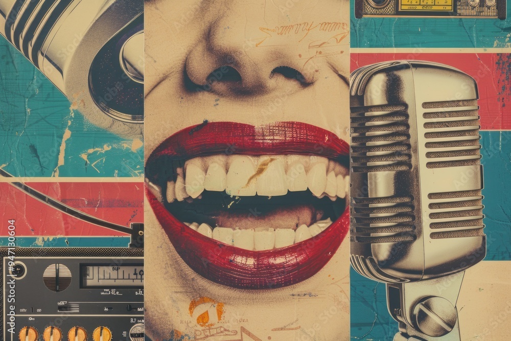 Poster A person speaking into a microphone in a close-up shot