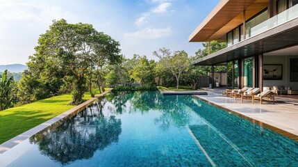Fototapeta premium Luxury Villa with Infinity Pool and Mountain View