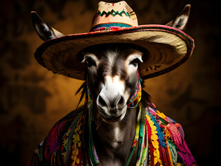 Donkey Portrait With An Extinction Hat: Mexican Style Costume generative ai
