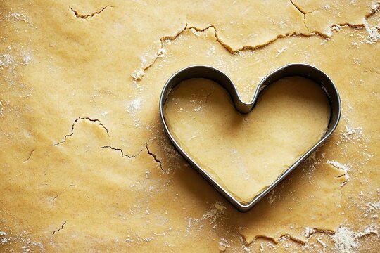 Heart-shaped cookie cutter on dough