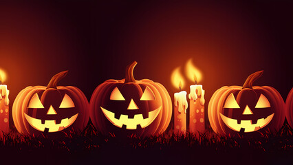 A Halloween-themed illustration featuring Jack-o'-Lanterns and Candles