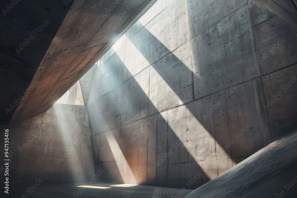 Poster a concrete building with natural light shining through the windows
