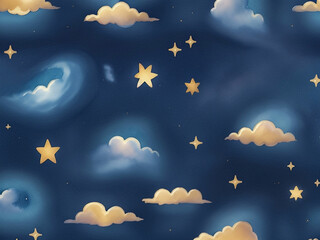 Fototapeta premium 3d Seamless pattern of the night sky with gold star