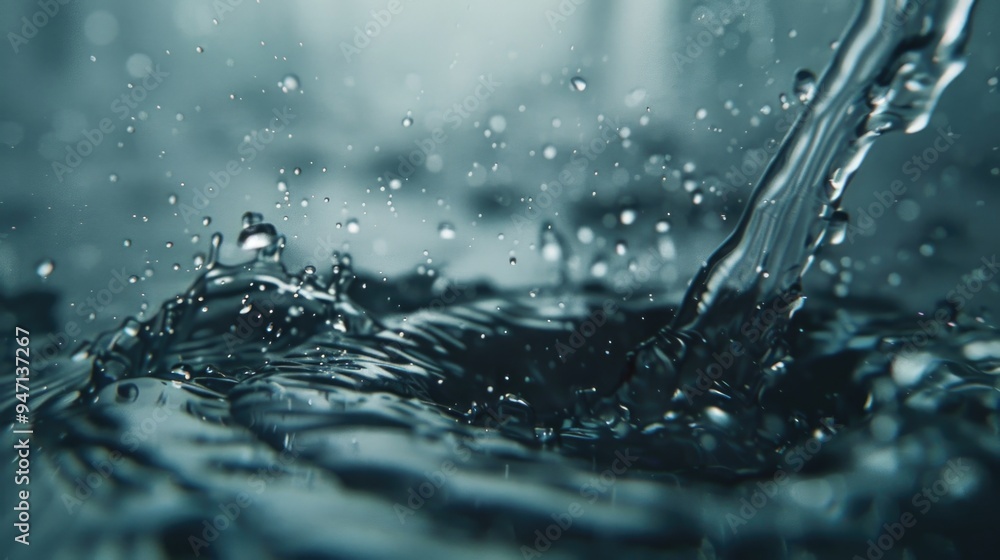 Poster A close-up shot of a water splash on a surface, great for illustrating liquid dynamics or as a background element