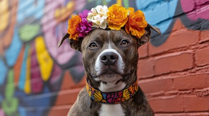 Pit Bull Wearing Flower Crown