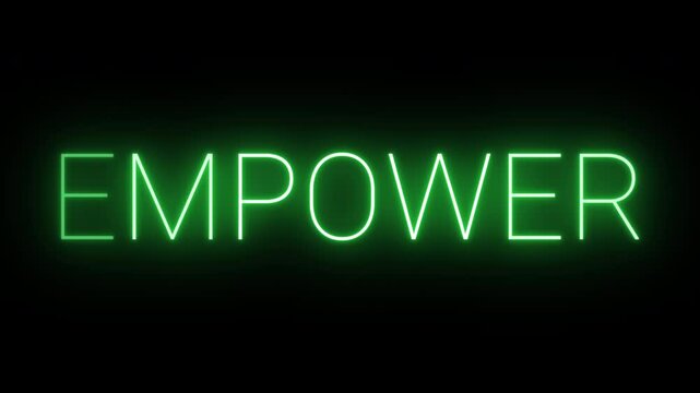 4K, flickering neon green empower text animated on black background