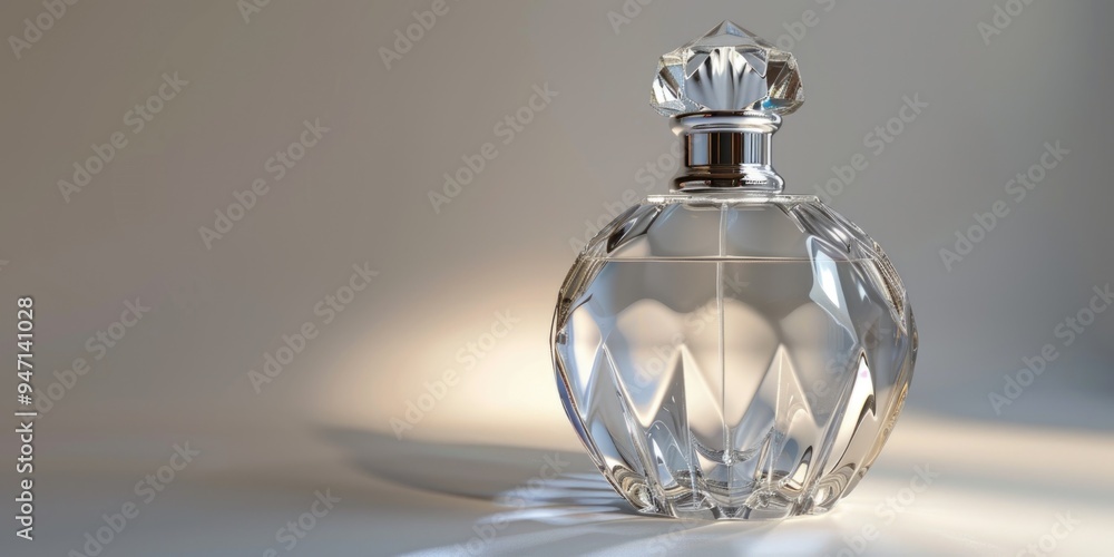 Poster perfume bottle on a table, simple and elegant